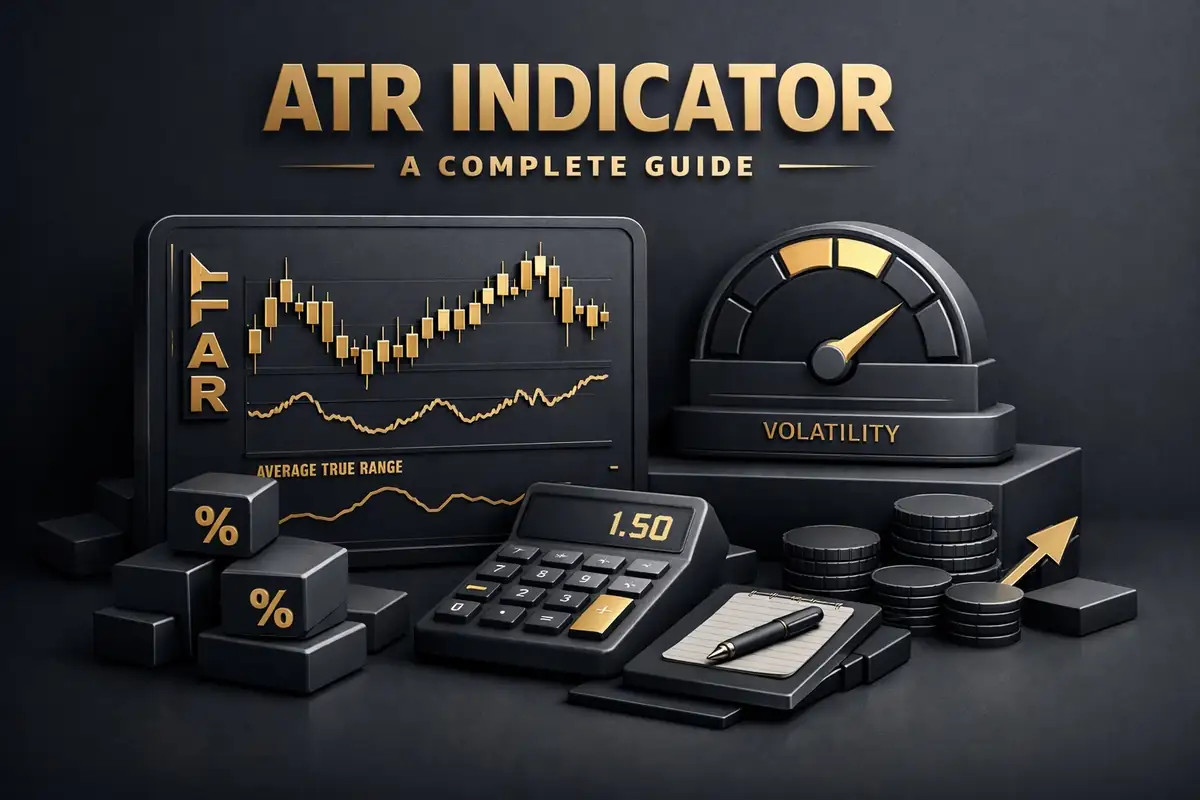 Candlestick screen, volatility gauge and calculator showing 1.50 for the ATR indicator
